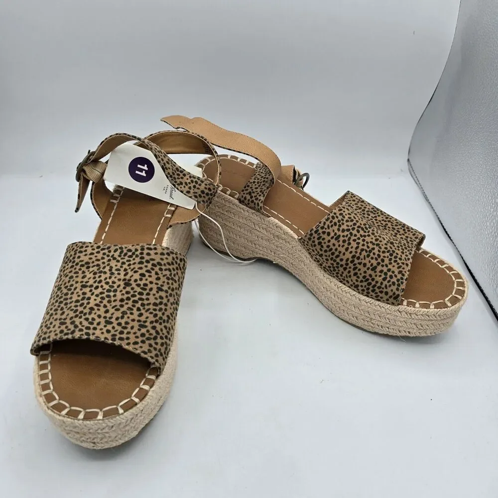 Size 11 Universal Thread Morgan Leopard Print Espadrille Wedge Woven Heel womens